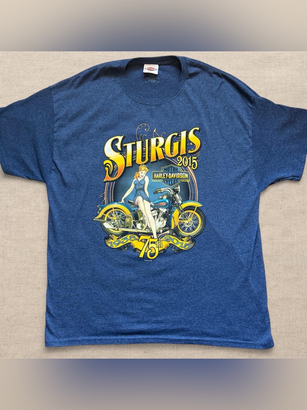 Harley Davidson T-Shirt Sturgis South Dakota 2015 75th Anniversary Blue XL